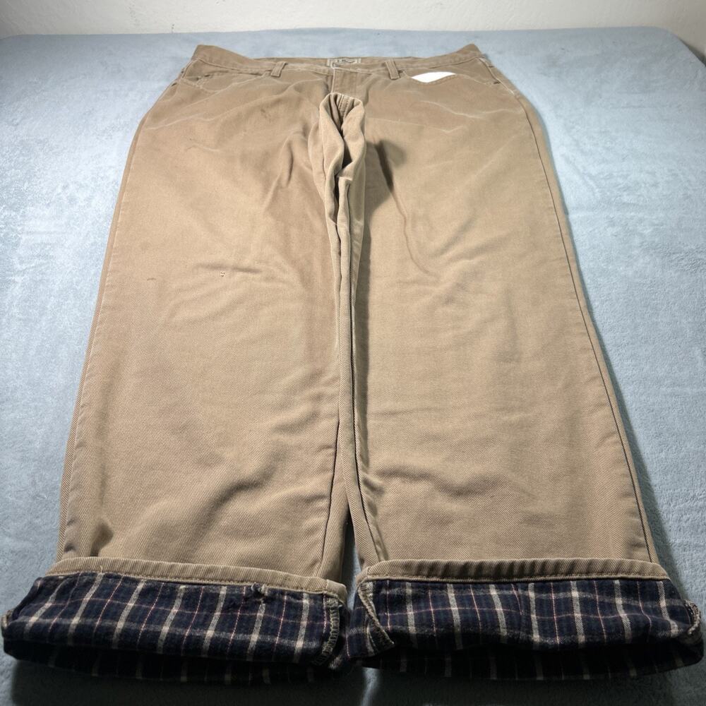 Y2K 2000s LL Bean Flannel Lined Straight Jeans Mens 38x32 Plaid Outdoors Chore
